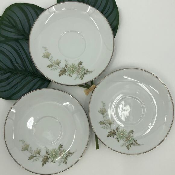 Vintage 3 Set Noritake White Green Floral Daisy Soroya 6853 Tea Cups & Saucers - Picture 5 of 10